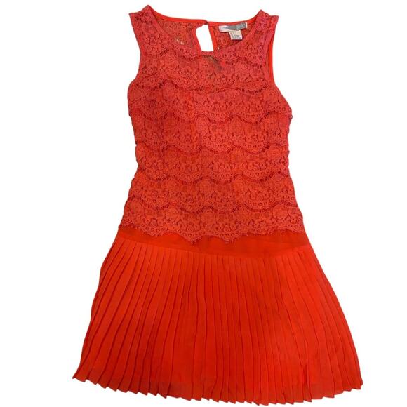 Woman's Forever 21 Floral Lace Drop Waist Pleated Dress Coral Size Small - Picture 1 of 5